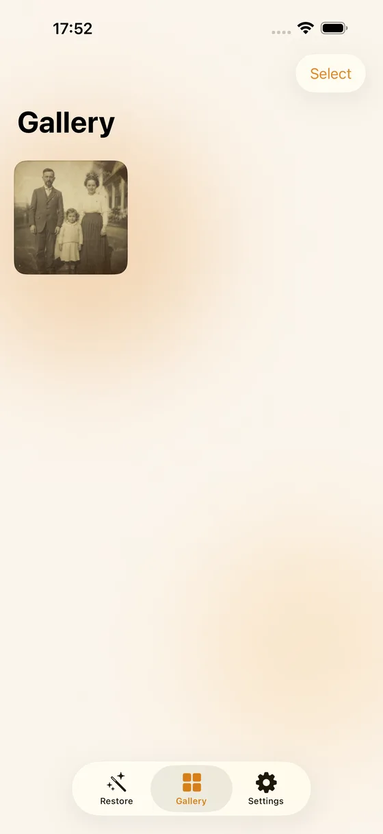 A gallery of restored photos saved in the app.